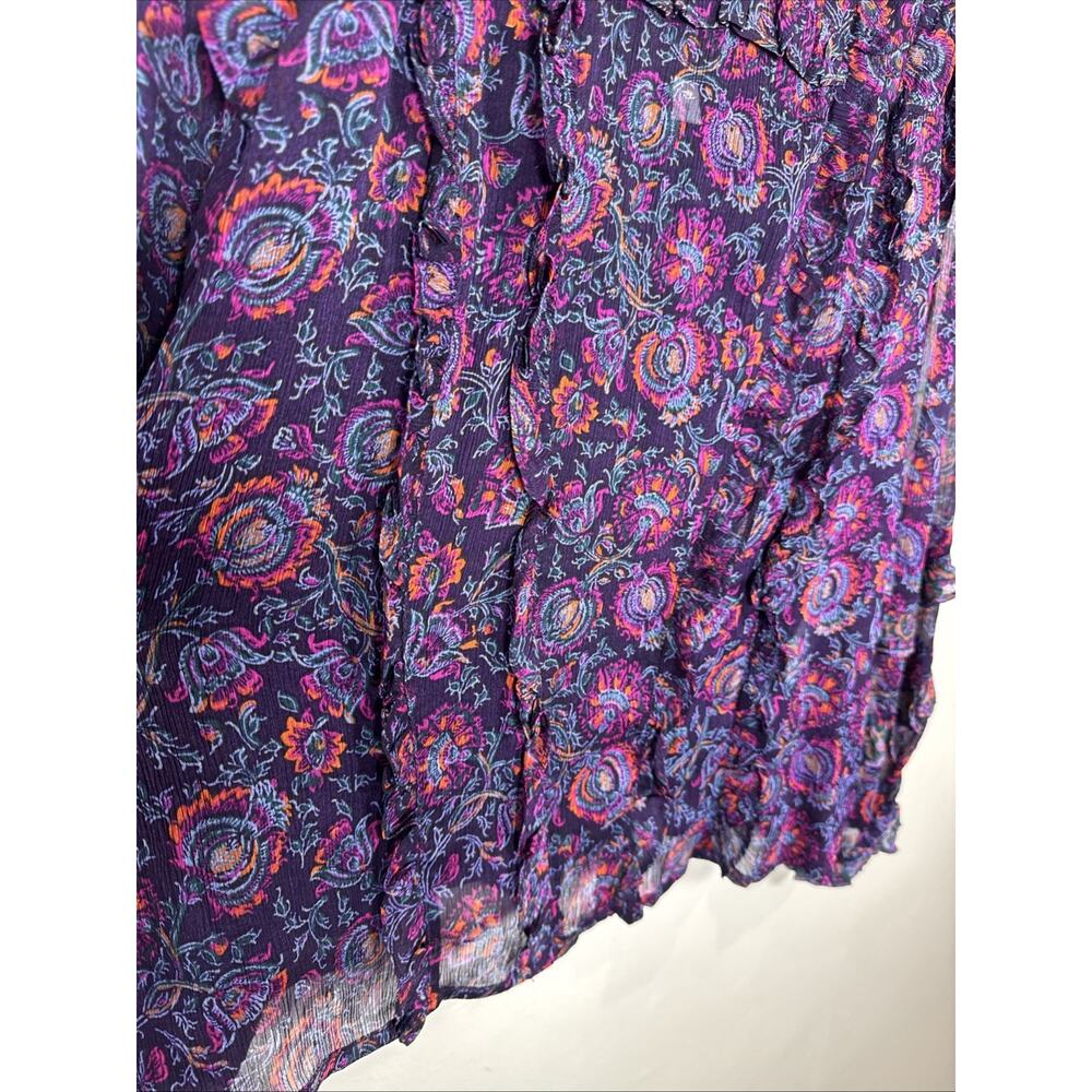 Cleobella Womens Peasant Blouse Ruffle Sheer Paisley Balloon Sleeve Boho S - Picture 4 of 13